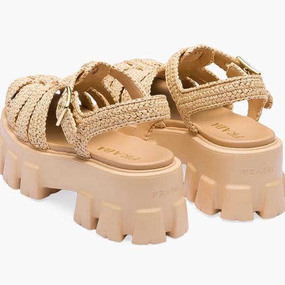 PRADA Monolith Crochet Cage Sandals Beige Khaki- 39 - Picture 2 of 14